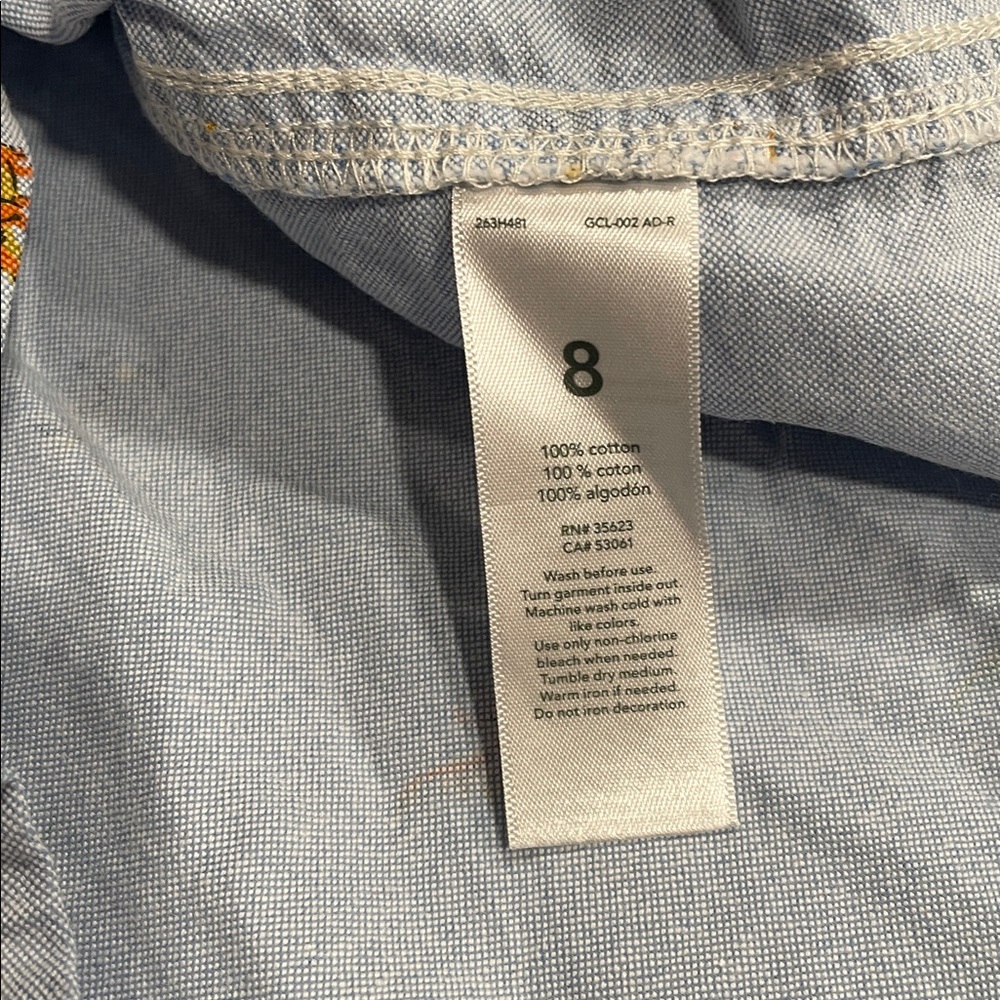 Boys Button-down Shirt Carter's cotton blue Collared dinosaur print T Rex size 8 - Picture 5 of 6